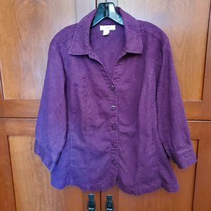 Purple Textured Cotton Fitted Shirt with Pockets! 1X